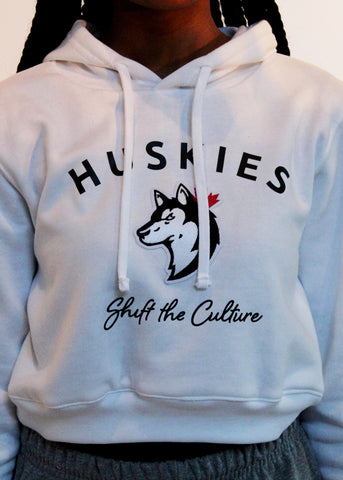 Huskies Cropped Hoodie - White