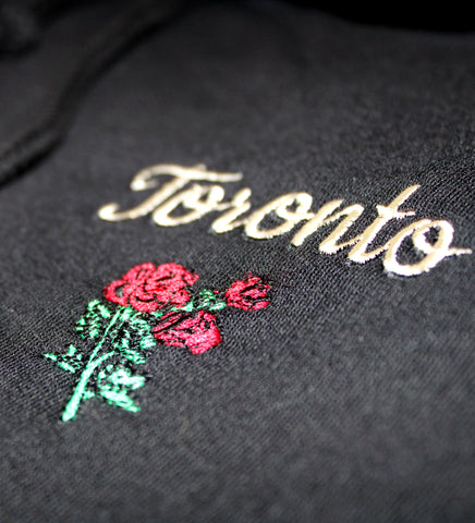 Embroidered Toronto Rose Hoodie Black