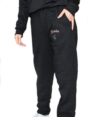 Embroidered Toronto Rose Sweatpants Black