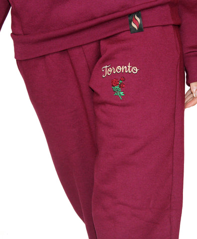 Embroidered Toronto Rose Sweatpants Maroon