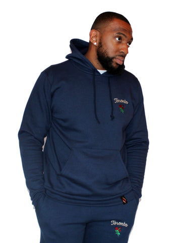 Embroidered Toronto Rose Hoodie Navy