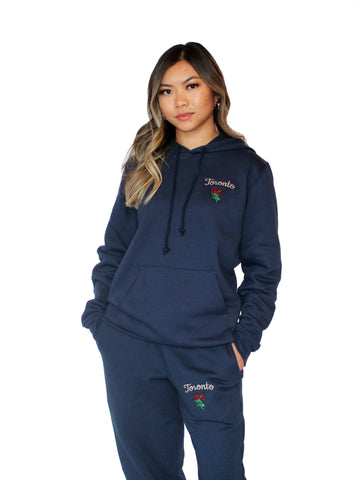 Embroidered Toronto Rose Hoodie Navy