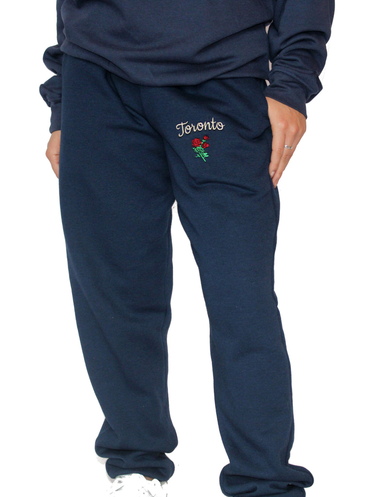 Embroidered Toronto Rose Sweatpants Navy