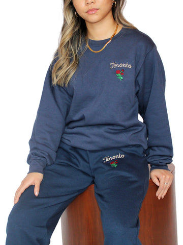 Embroidered Toronto Rose Sweatpants Navy
